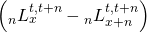 \left( {{}_nL_x^{t,t + n} - {}_nL_{x + n}^{t,t + n}} \right)