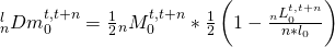 {}_n^lDm_0^{t,t + n} = {1 \over 2}{}_nM_0^{t,t + n}*{1 \over 2}\left( {1 - {{{}_nL_0^{t,t + n}} \over {n*{l_0}}}} \right)