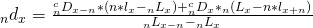 \matrix{ {{}_n{d_x}} \hfill & = \hfill & {{{{}_n^c{D_{x - n}}*\left( {n*{l_x} - {}_n{L_x}} \right) + {}_n^c{D_x}*{}_n\left( {{L_x} - n*{l_{x + n}}} \right)} \over {{}_n{L_{x - n}} - {}_n{L_x}}}} \hfill \cr }
