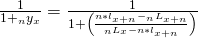 {1 \over {1 + {}_n{y_x}}} = {1 \over {1 + \left( {{{n*{l_{x + n}} - {}_n{L_{x + n}}} \over {{}_n{L_x} - n*{l_{x + n}}}}} \right)}}
