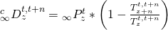 {}_\infty ^cD_z^{t,t + n} = {}_\infty P_z^t*\left( {1 - {{T_{z + n}^{t,t + n}} \over {T_z^{t,t + n}}}} \right)