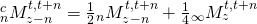 {}_n^cM_{z - n}^{t,t + n} = {1 \over 2}{}_nM_{z - n}^{t,t + n} + {1 \over 4}{}_\infty M_z^{t,t + n}